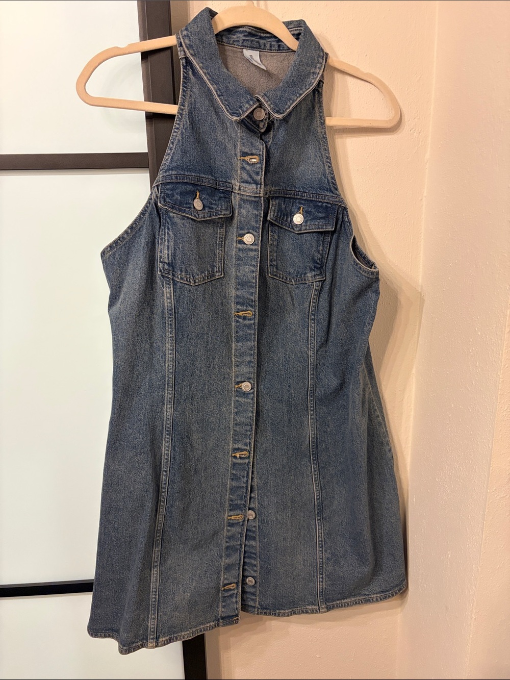 Denim & Denim Denim Button-Front Halter Dress Top - Blue size Large brand new